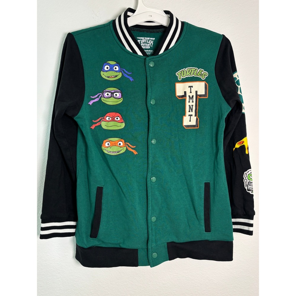 Nickelodeon TMNT Mutant Mayhem Boys Varsity Jacket Green Black‎ XL 14-16